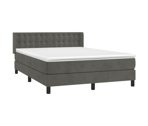 Cama box spring con colchón terciopelo gris oscuro 140x190 cm