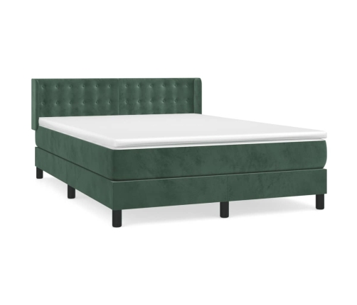 Cama box spring con colchón terciopelo verde oscuro 140x190 cm