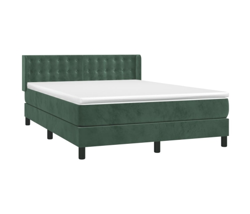 Cama box spring con colchón terciopelo verde oscuro 140x190 cm