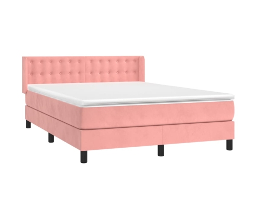 Cama box spring con colchón terciopelo rosa 140x190 cm