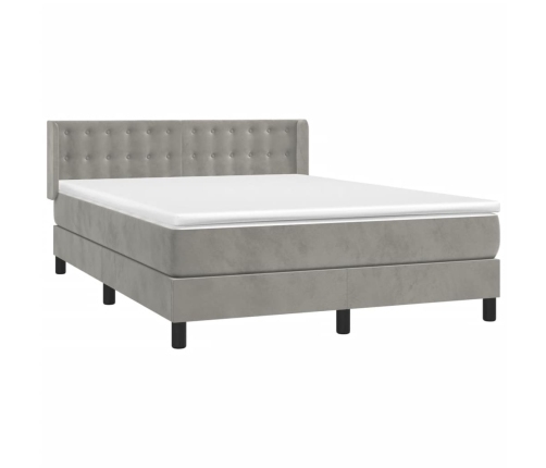 Cama box spring con colchón terciopelo gris claro 140x200 cm