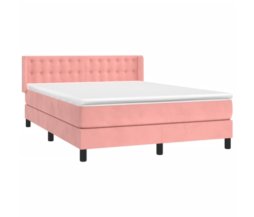 Cama box spring con colchón terciopelo rosa 140x200 cm