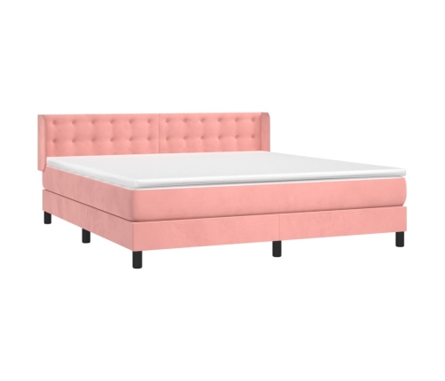 Cama box spring con colchón terciopelo rosa 160x200 cm