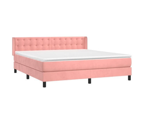 Cama box spring con colchón terciopelo rosa 180x200 cm