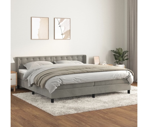 Cama box spring con colchón terciopelo gris claro 200x200 cm