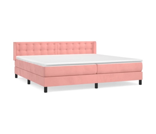 Cama box spring con colchón terciopelo rosa 200x200 cm