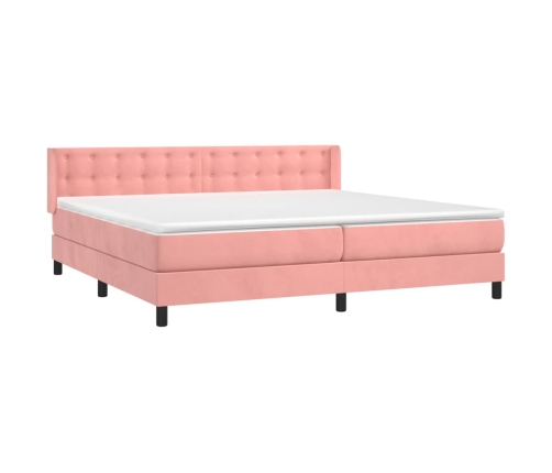 Cama box spring con colchón terciopelo rosa 200x200 cm