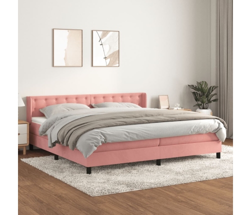 Cama box spring con colchón terciopelo rosa 200x200 cm