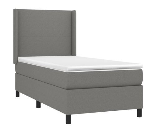 Cama box spring con colchón tela gris oscuro 80x200 cm