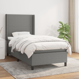 Cama box spring con colchón tela gris oscuro 80x200 cm