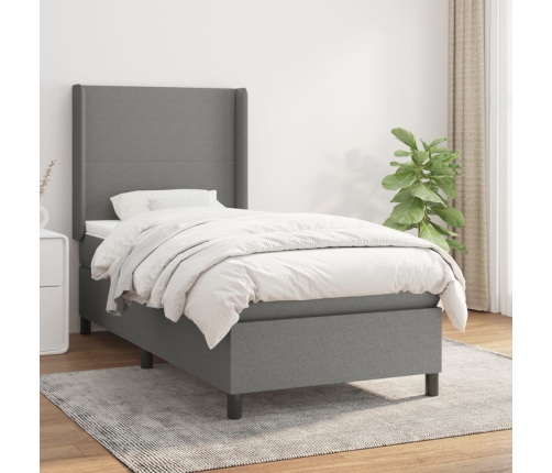 Cama box spring con colchón tela gris oscuro 80x200 cm