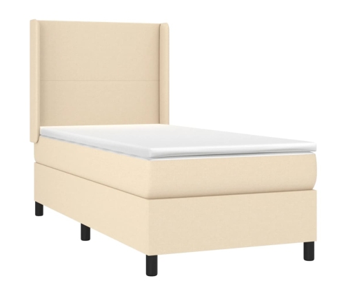 Cama box spring con colchón tela color crema 80x200 cm