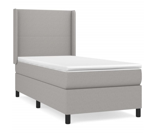 Cama box spring con colchón tela gris claro 90x190 cm