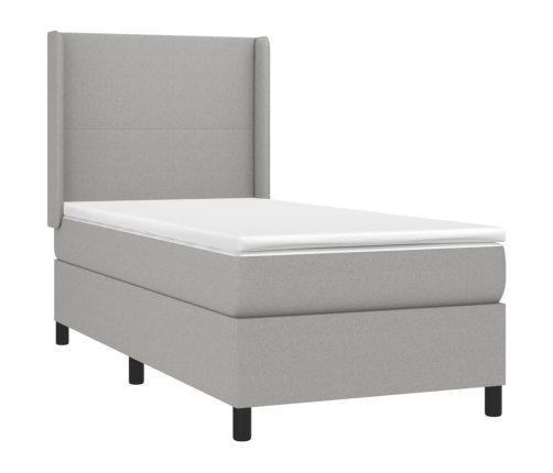 Cama box spring con colchón tela gris claro 90x190 cm