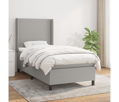 Cama box spring con colchón tela gris claro 90x190 cm