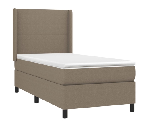 Cama box spring con colchón tela gris taupe 90x190 cm