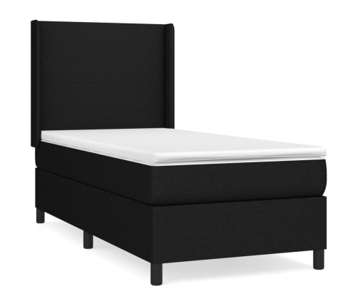 Cama box spring con colchón tela negro 90x200 cm