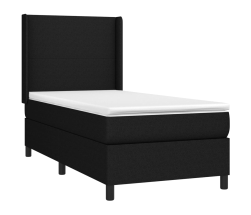 Cama box spring con colchón tela negro 90x200 cm