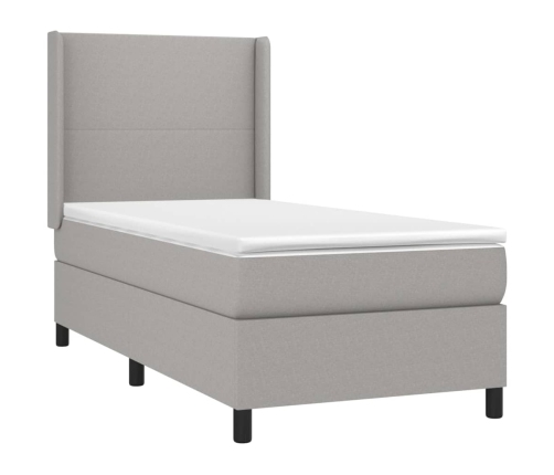 Cama box spring con colchón tela gris claro 100x200 cm