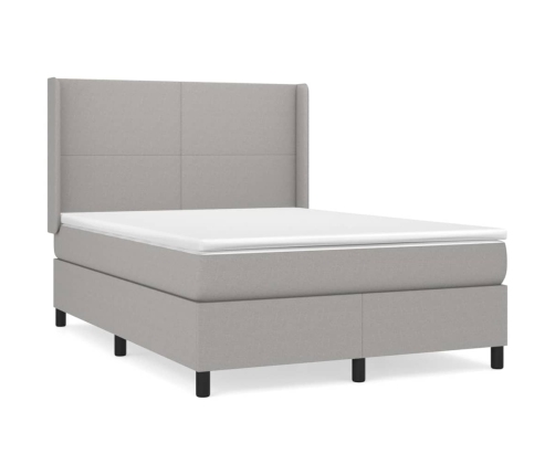 Cama box spring con colchón tela gris claro 140x190 cm