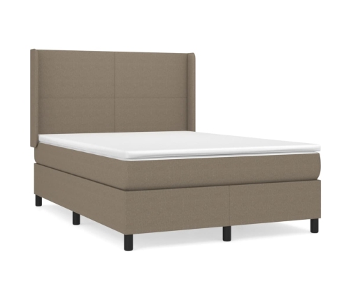 Cama box spring con colchón tela gris taupe 140x190 cm