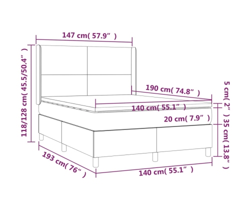 Cama box spring con colchón tela gris taupe 140x190 cm