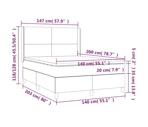 Cama box spring con colchón tela gris oscuro 140x200 cm