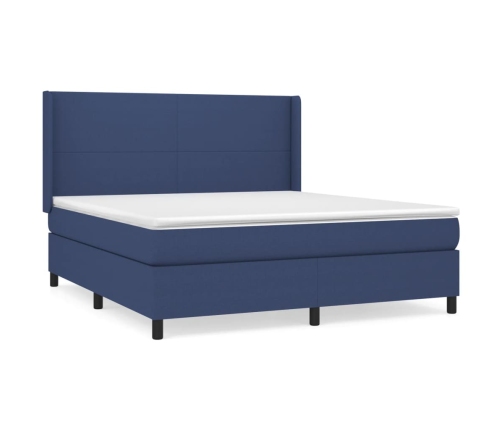 Cama box spring con colchón tela azul 160x200 cm