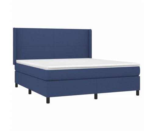 Cama box spring con colchón tela azul 160x200 cm