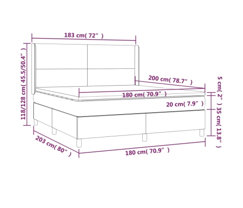 Cama box spring con colchón tela gris claro 180x200 cm