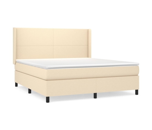 Cama box spring con colchón tela color crema 180x200 cm