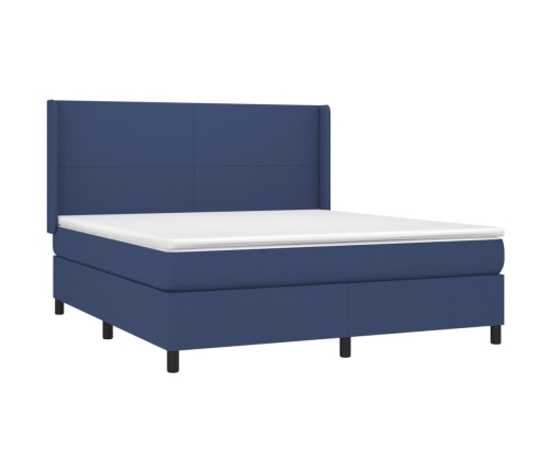 Cama box spring con colchón tela azul 180x200 cm