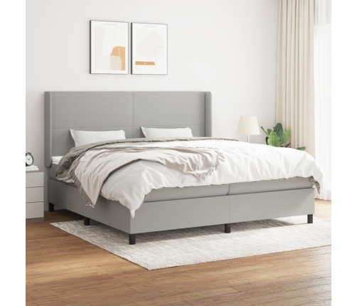 Cama box spring con colchón tela gris claro 200x200 cm