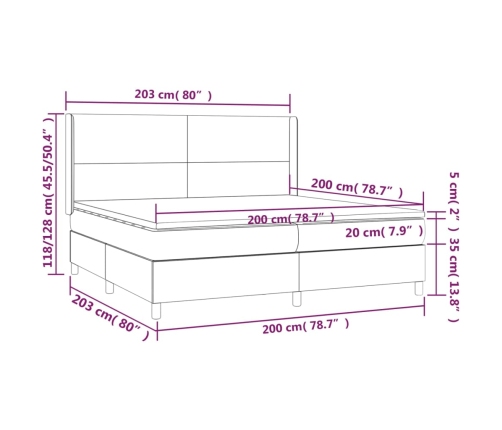 Cama box spring con colchón tela marrón oscuro 200x200 cm