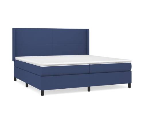 Cama box spring con colchón tela azul 200x200 cm