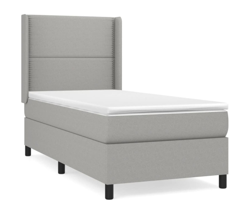 Cama box spring con colchón tela gris claro 80x200 cm