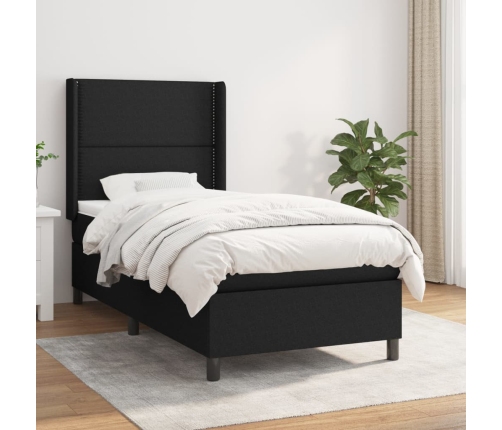 Cama box spring con colchón tela negro 80x200 cm