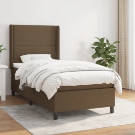 Cama box spring con colchón tela marrón oscuro 80x200 cm