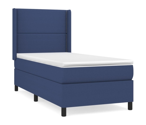 Cama box spring con colchón tela azul 80x200 cm