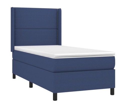 Cama box spring con colchón tela azul 80x200 cm