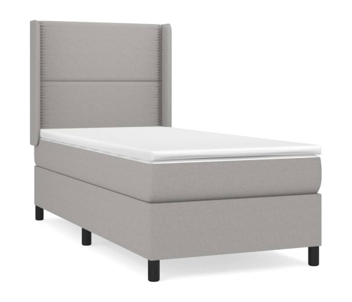 Cama box spring con colchón tela gris claro 90x190 cm