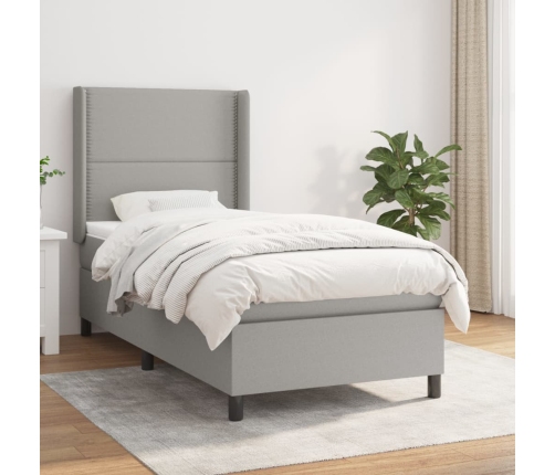 Cama box spring con colchón tela gris claro 90x190 cm