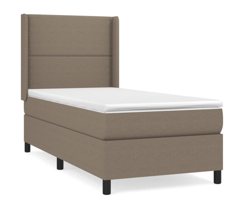 Cama box spring con colchón tela gris taupe 90x200 cm