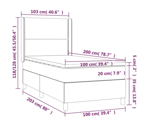 Cama box spring con colchón tela gris oscuro 100x200 cm