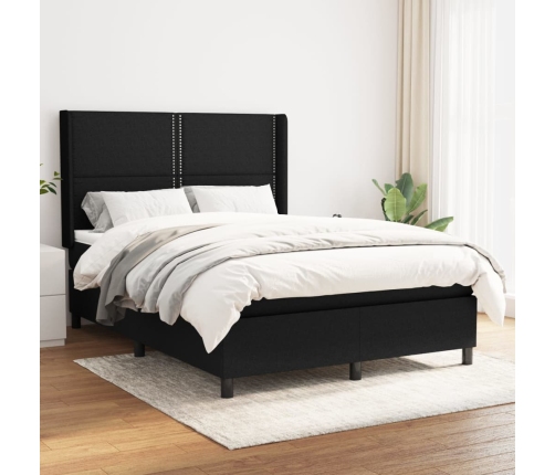 Cama box spring con colchón tela negro 140x190 cm