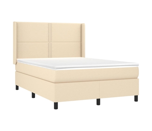 Cama box spring con colchón tela color crema 140x190 cm