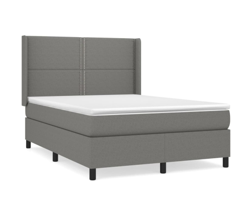 Cama box spring con colchón tela gris oscuro 140x200 cm