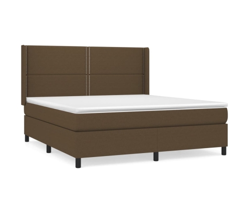 Cama box spring con colchón tela marrón oscuro 160x200 cm