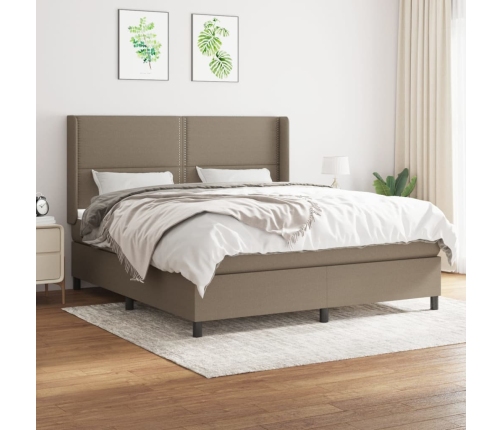 vidaXL Cama box spring con colchón tela gris taupe 160x200 cm