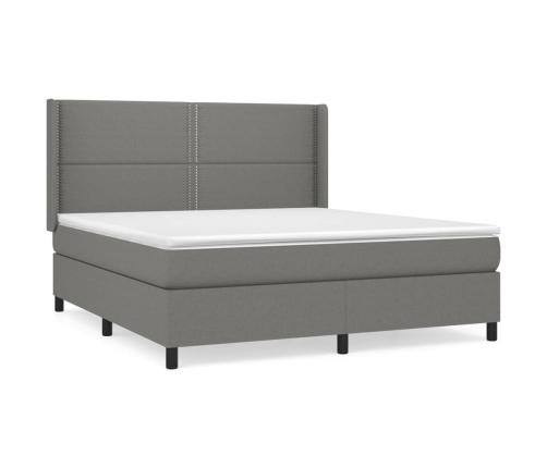 Cama box spring con colchón tela gris oscuro 180x200 cm